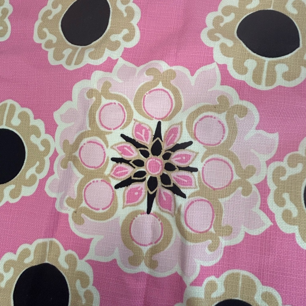 LILLY PULITZER Skirt Sz 6 Pink Tan Black Medallion Print Lined Linen Side Zip - Picture 2 of 13